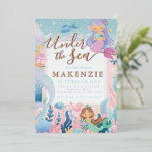 Whimsical Pastel Mermaid unter Meer Folieneinladung (Stehend vorne)