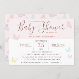 Whimsical Pastel Pink Butterfly Girl Babydusche Einladung