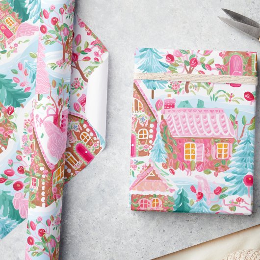 Whimsical Pastel Pink Gingerbread Traum Weihnachte Geschenkpapier