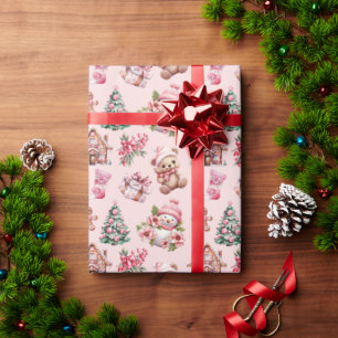 Whimsical Pastel Pink Weihnachtsmuster - Schneemän Geschenkpapier