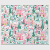 Whimsical Pastel Pink Winterstadt Weihnachten Geschenkpapier (Flach)