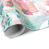 Whimsical Pastel Pink Winterstadt Weihnachten Geschenkpapier (Rolleneckpunkt)
