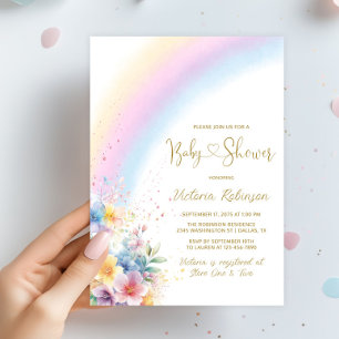 Whimsical Pastel Regenbogen-Baby-Party Einladung
