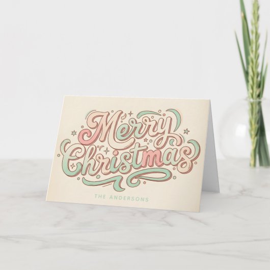 Whimsical Pastel Script Merry Christmas Feiertagskarte (Vorderseite)
