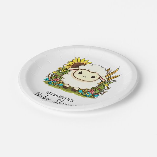 Whimsical Pastel Sheep Baby Dusche Pappteller (Schrägansicht)