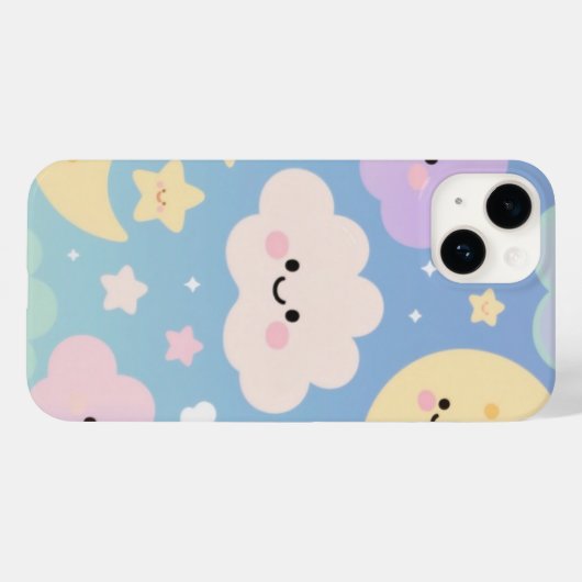 Whimsical Pastel Sky – Cute Clouds, Moons & Stars  Case-Mate iPhone Hülle (Rückseite (Horizontal))