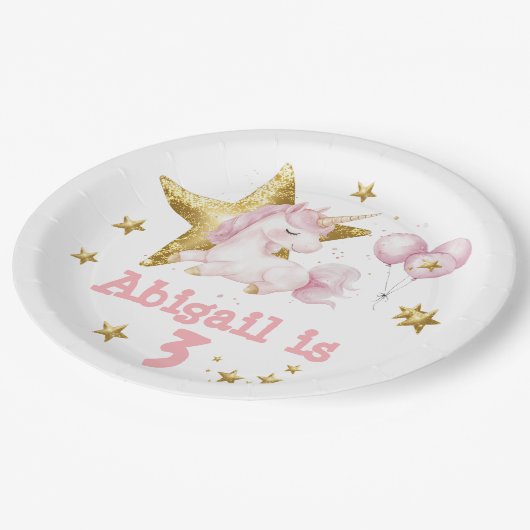 Whimsical Pastel Unicorn Pony Party Pappteller (Schrägansicht)