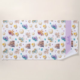Whimsical Pastel Unicorns und Burgen Fantasy Strandtuch