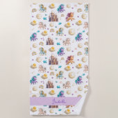 Whimsical Pastel Unicorns und Burgen Fantasy Strandtuch (Vorderseite)