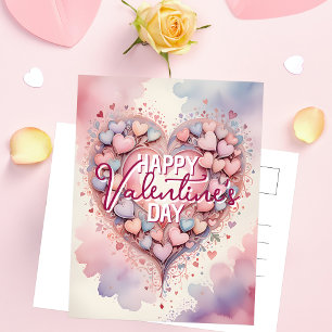 Whimsical Pastel Watercolor Herz Valentinstag Postkarte