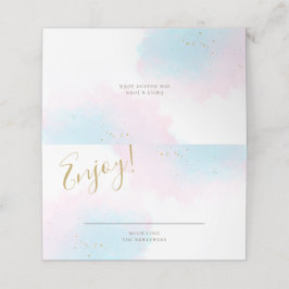 Whimsical Pastel Watercolor Pink Blue Gold Wedding Platzkarte