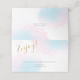 Whimsical Pastel Watercolor Pink Blue Gold Wedding Platzkarte