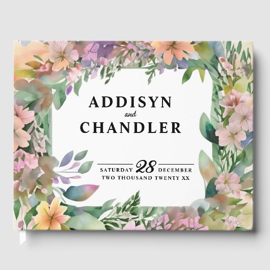 Whimsical Pastel Watercolor Wildblume Hochzeit Gästebuch (Vorderseite)