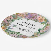 Whimsical Pastel Watercolor Wildblume Hochzeit Pappteller (Schrägansicht)