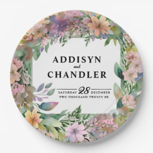 Whimsical Pastel Watercolor Wildblume Hochzeit Pappteller