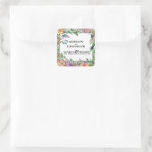 Whimsical Pastel Watercolor Wildblume Hochzeit Quadratischer Aufkleber (Tasche)