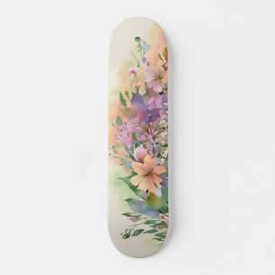 Whimsical Pastel Watercolor Wildblume Wiesen Skateboard