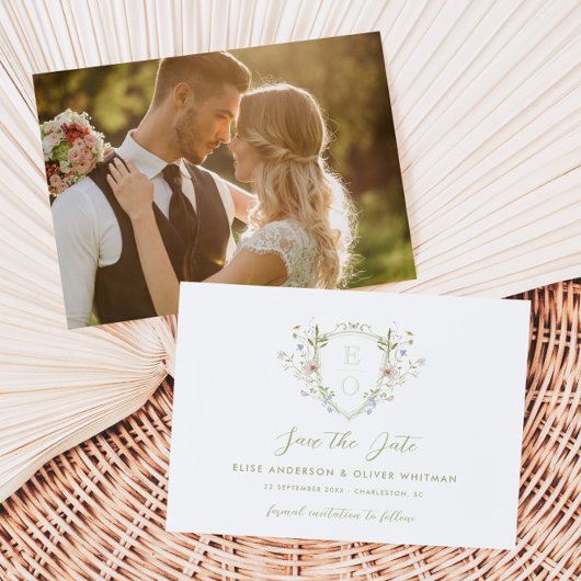 Whimsical Pastel Wildblume Wappen Hochzeit Save The Date