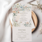 Whimsical Pastel Wildblume Wedding All In One Einladung