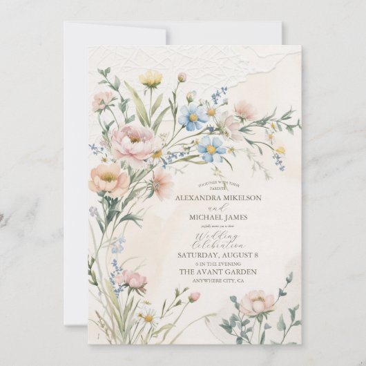Whimsical Pastel Wildblume Wedding Einladung (Vorderseite)