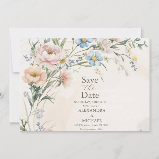 Whimsical Pastel Wildblume Wedding Save The Date (Vorderseite)