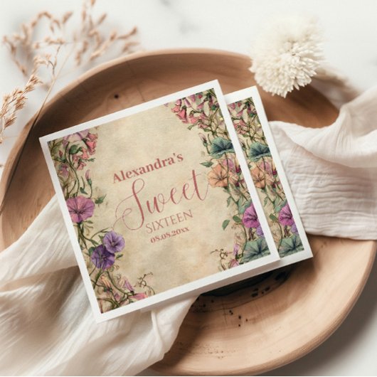 Whimsical Pastel Wildflower Sweet 16 Serviette