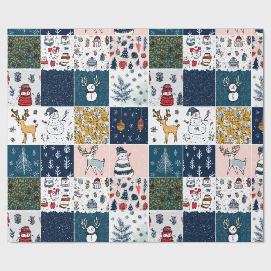 Whimsical Patchwork Christmas  Geschenkpapier (Flach)