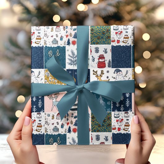 Whimsical Patchwork Christmas  Geschenkpapier