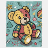 Whimsical Patchwork Christmas Teddy Bear Fleecedecke (Vorderseite)
