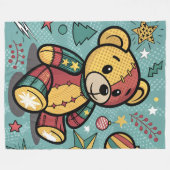 Whimsical Patchwork Christmas Teddy Bear Fleecedecke (Vorderseite (Horizontal))