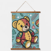 Whimsical Patchwork Christmas Teddy Bear Wandteppich Mit Holzrahmen (Vorderseite)