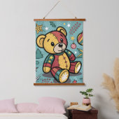 Whimsical Patchwork Christmas Teddy Bear Wandteppich Mit Holzrahmen (Schlafzimmer)