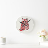 Whimsical Patchwork Kätzchen mit Herz Kunst Runde Wanduhr (Zuhause)