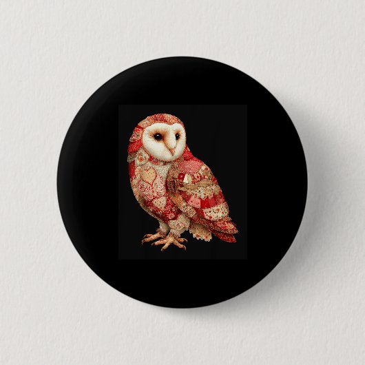 Whimsical Patchwork Owl With Hearts Pattern Button (Vorderseite)