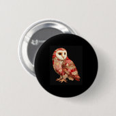 Whimsical Patchwork Owl With Hearts Pattern Button (Vorne & Hinten)