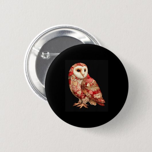 Whimsical Patchwork Owl With Hearts Pattern  Button (Vorne & Hinten)