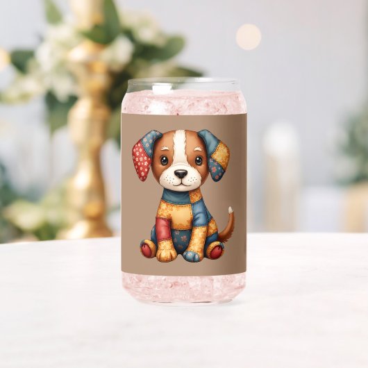 Whimsical Patchwork Puppy Folk Art Cottage Dosenglas (Insitu (Hochzeit))
