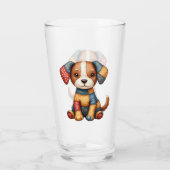Whimsical Patchwork Puppy Folk Art Cottage Glas (Rückseite)