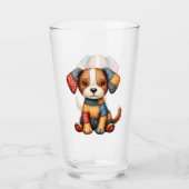 Whimsical Patchwork Puppy Folk Art Cottage Glas (Vorderseite)