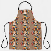Whimsical Patchwork Puppy Folk Art Cottage Schürze (Vorderseite)