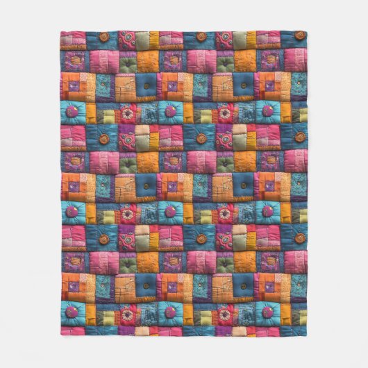 Whimsical Patchwork Quilt Pattern: farbiges Design Fleecedecke (Vorderseite)
