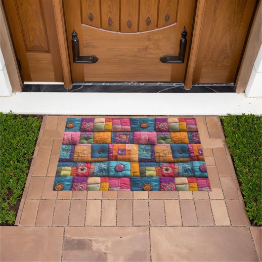 Whimsical Patchwork Quilt Pattern: farbiges Design Fußmatte (Außenbereich)