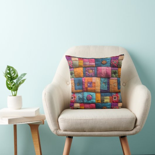 Whimsical Patchwork Quilt Pattern: farbiges Design Kissen (Stuhl )