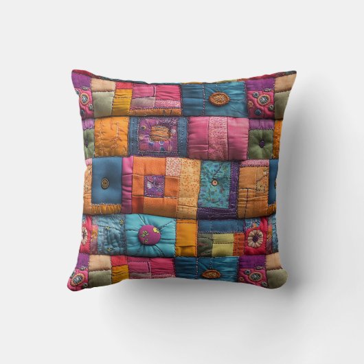 Whimsical Patchwork Quilt Pattern: farbiges Design Kissen (Rückseite)