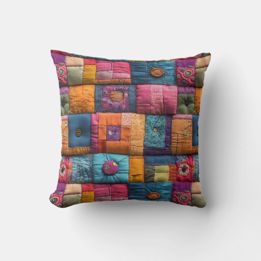 Whimsical Patchwork Quilt Pattern: farbiges Design Kissen (Vorderseite)