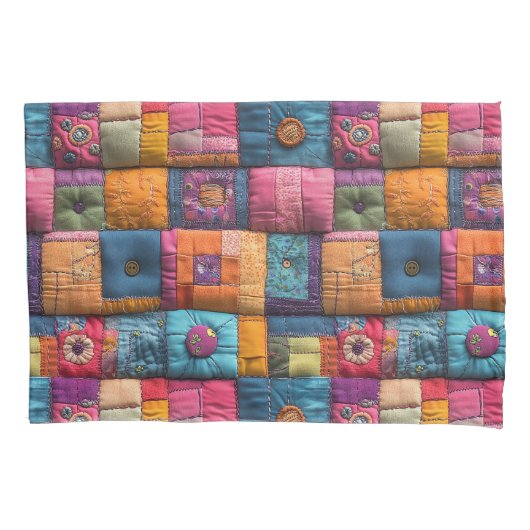 Whimsical Patchwork Quilt Pattern: farbiges Design Kissenbezug (Vorderseite)