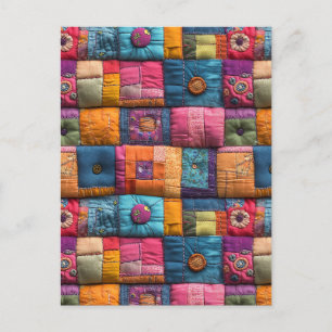 Whimsical Patchwork Quilt Pattern: farbiges Design Postkarte