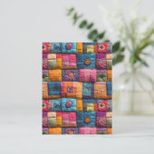 Whimsical Patchwork Quilt Pattern: farbiges Design Postkarte (Stehend Vorderseite)