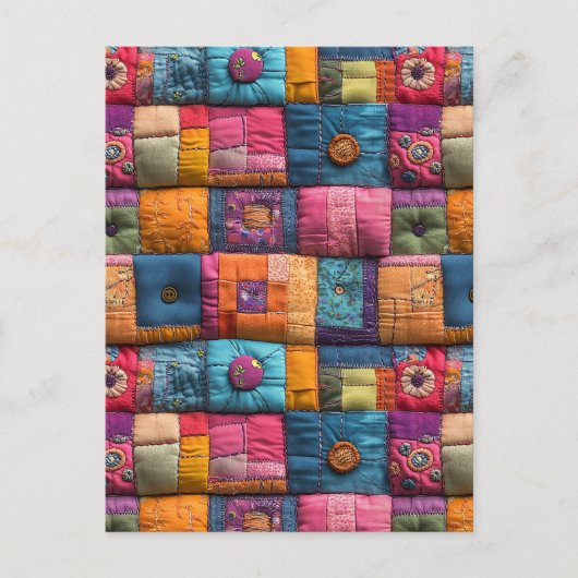 Whimsical Patchwork Quilt Pattern: farbiges Design Postkarte (Vorderseite)