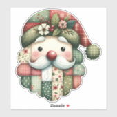 Whimsical Patchwork Santa Folk Christmas Aufkleber (Blatt)